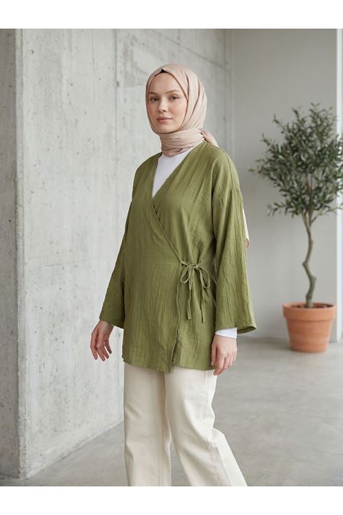 TUN05991-HKİ Yan Bağlamalı Çilek Tunik-Haki
