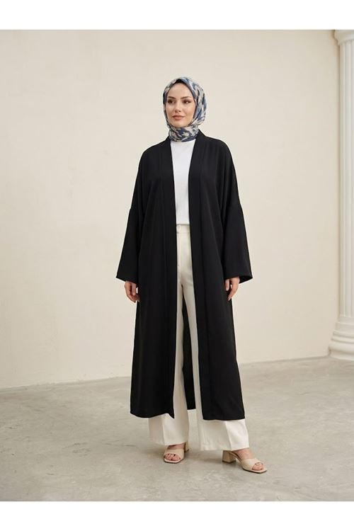 HIR02457-SYH Kimono Uzun Dubai Hırka-Siyah