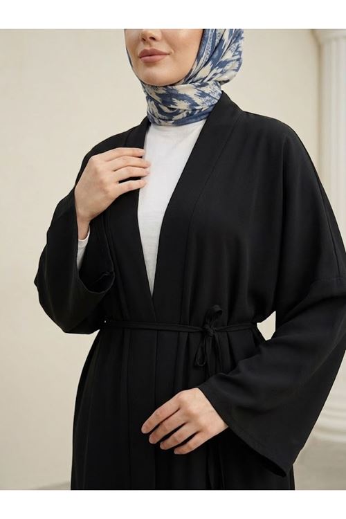 HIR02457-SYH Kimono Uzun Dubai Hırka-Siyah