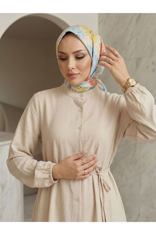 TUN05963-BEJ Hakim Yaka Uzun Tunik-Bej