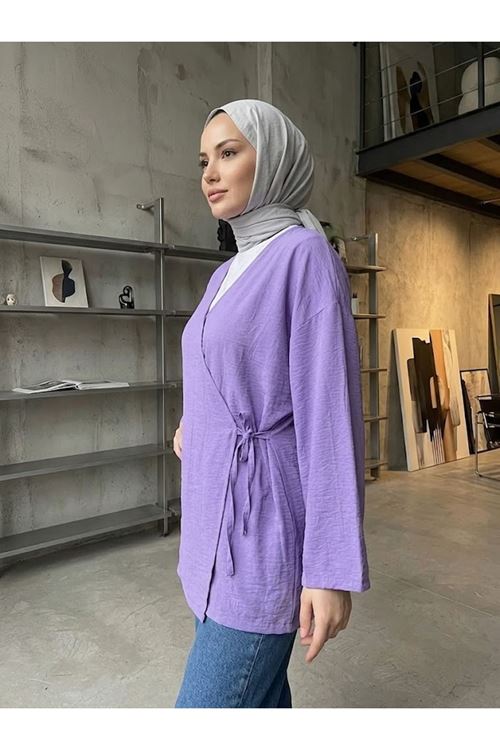 TUN05991-LİL Yan Bağlamalı Çilek Tunik-Lila