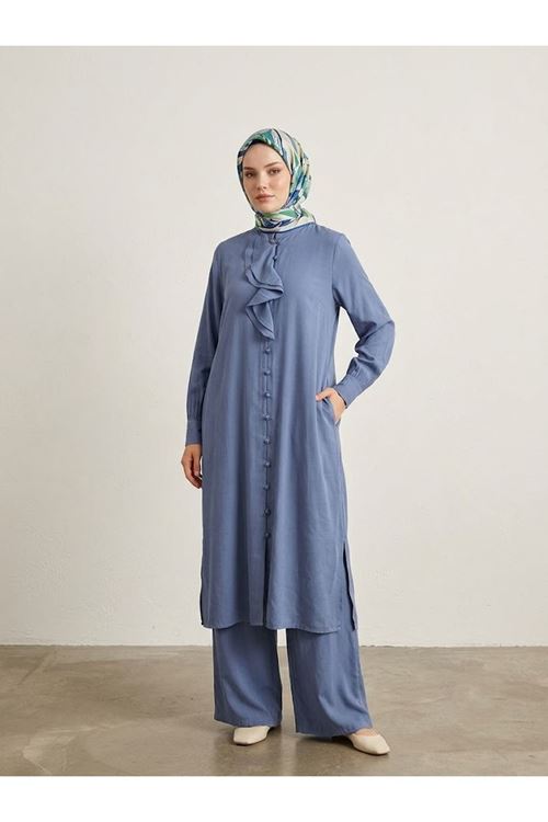 PİT00522-İND Biritli Pantolonlu Takım-İndigo