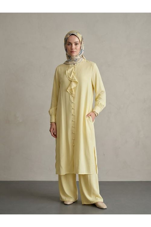 PİT00522-SRI Biritli Pantolonlu Takım-Sarı
