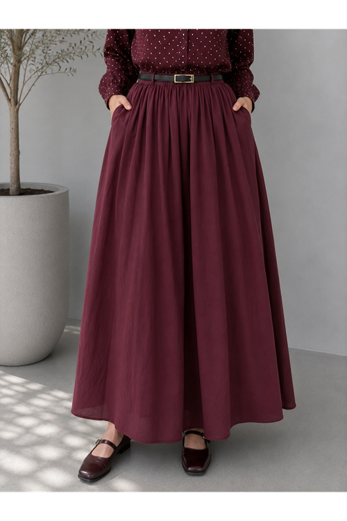 MOE03065-BRD Astarlı Vual Etek-Bordo