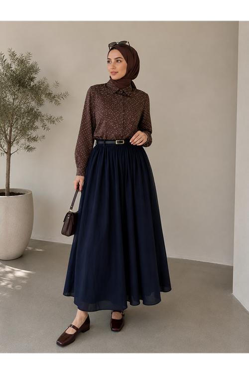 MOE03065-LCV Astarlı Vual Etek-Lacivert