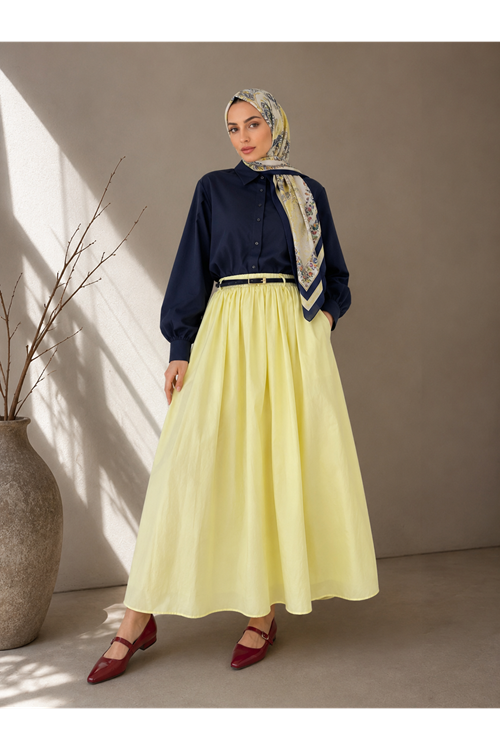 MOE03065-SRI Astarlı Vual Etek-Sarı