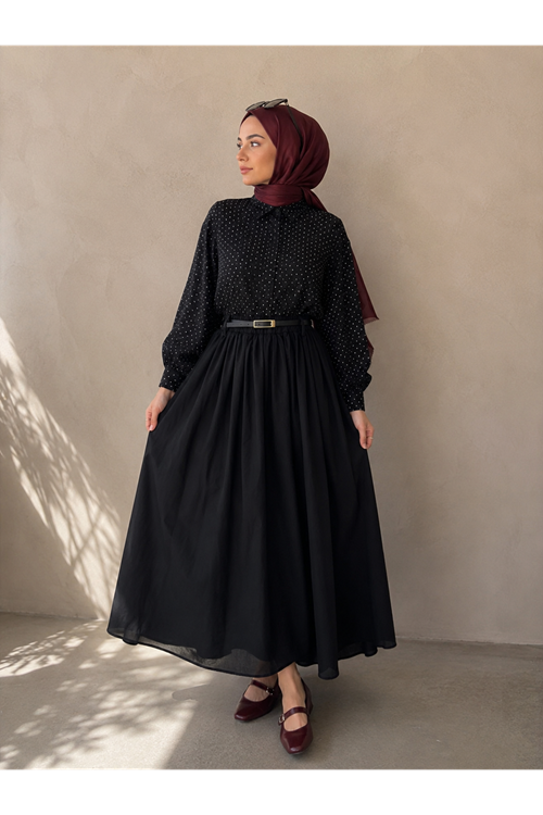 MOE03065-SYH Astarlı Vual Etek-Siyah