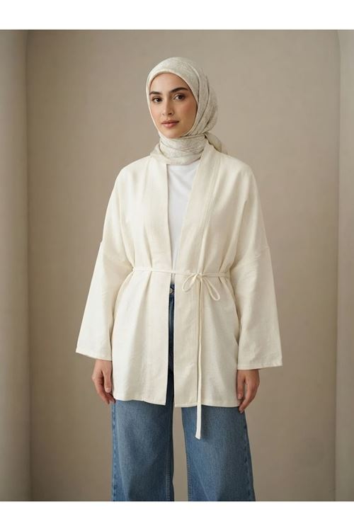 HIR02458-EKR Keten Hırka-Ekru
