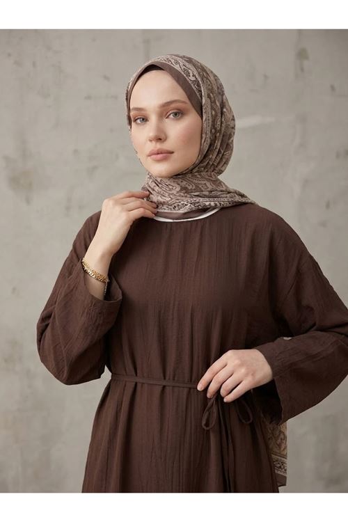 ELB04162-KHV Çilek Elbise-Kahve