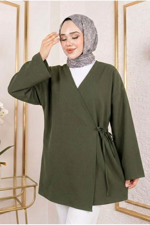 TUN05814-HKİ Yan Bağlamalı Atlas Tunik-Haki
