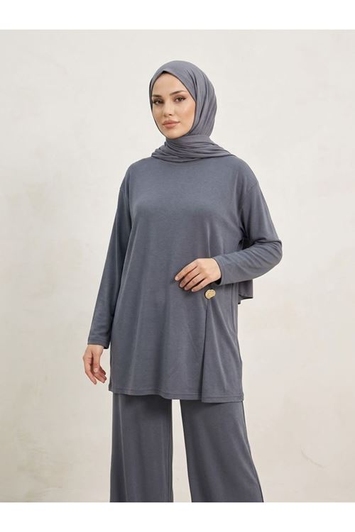 PİT00532-ANT Broş Detay Pantolonlu Takım-Antrasit