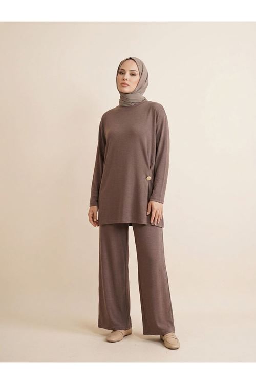 PİT00532-P102 Broş Detay Pantolonlu Takım-Açık Kahve