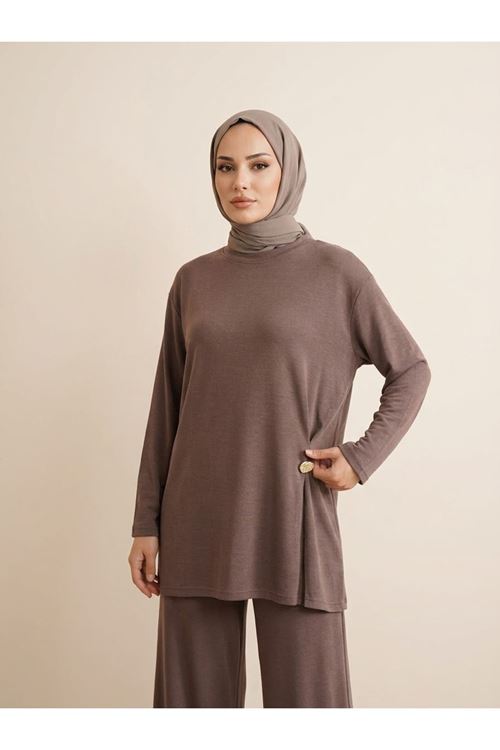 PİT00532-P102 Broş Detay Pantolonlu Takım-Açık Kahve