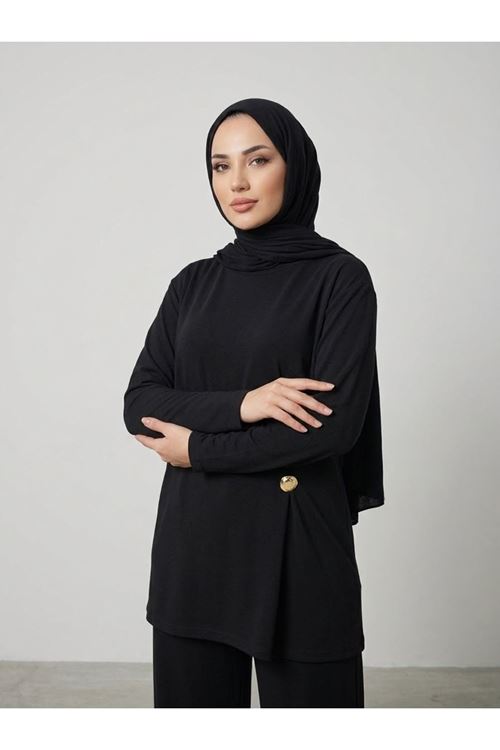 PİT00532-SYH Broş Detay Pantolonlu Takım-Siyah