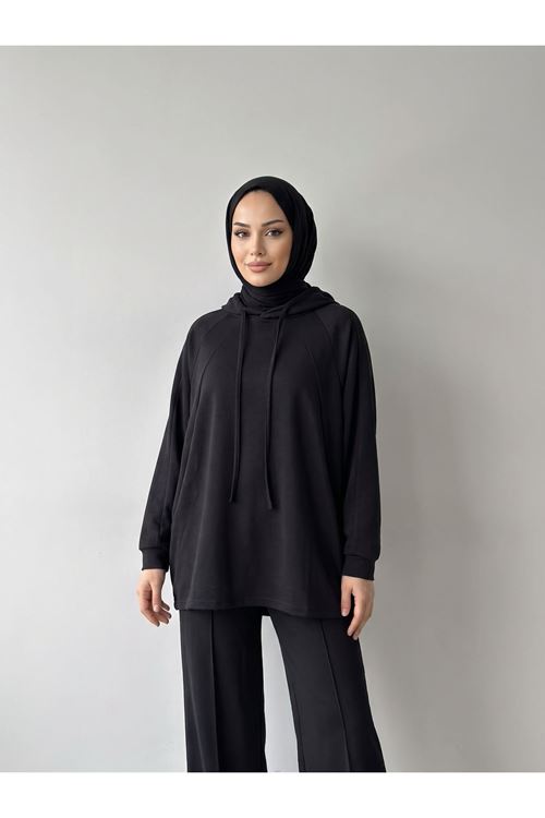 PİT00534-SYH Parçalı Model Kapişonlu Takım-Siyah
