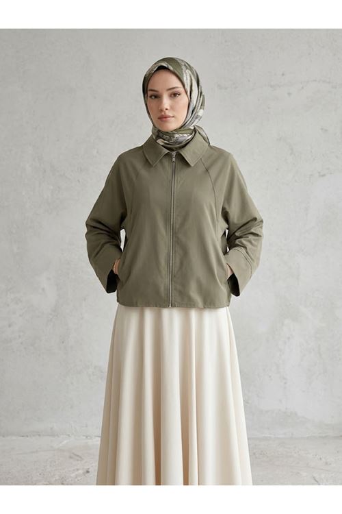 CKT01793-HKİ Fermuarlı Cepli Panço-Haki
