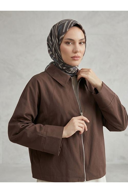 CKT01793-KHV Fermuarlı Cepli Panço-Kahve