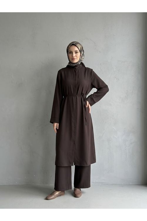 PİT00536-KHV Takma Manşet Hakim Yaka Takım-Kahve
