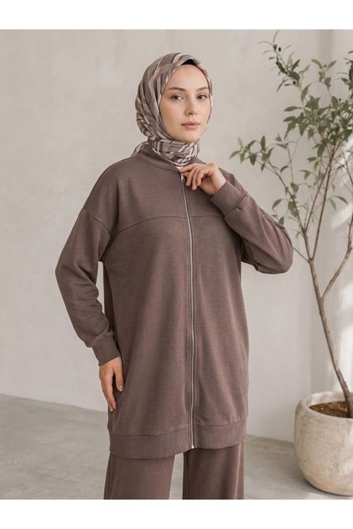 PİT00535-P102 Roba Detay Fermuarlı Takım-Açık Kahve