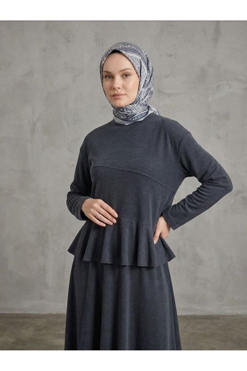 EİT00135-SYH Volanlı Etekli Takım-Siyah