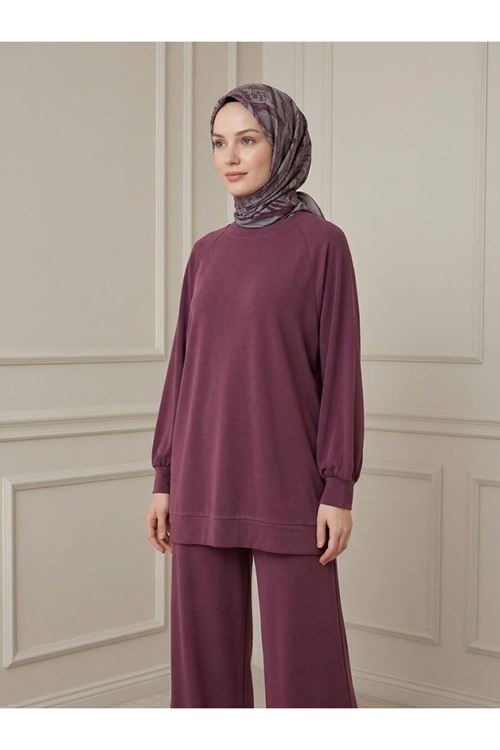 PİT00540-BRD Ön Parçalı Yırtmaç Detay Pantolonlu Takım-Bordo