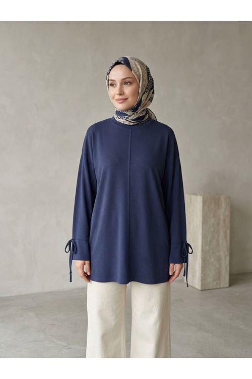 TUN05998-LCV Kol Biye Detay Pike Tunik-Lacivert