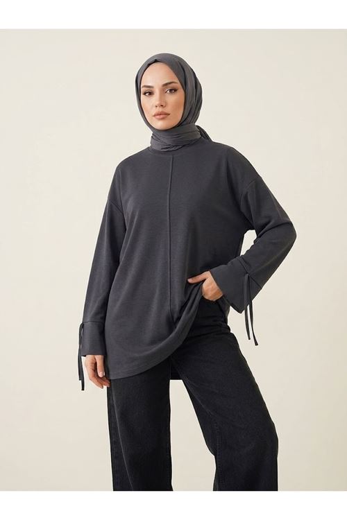 TUN05998-SYH Kol Biye Detay Pike Tunik-Siyah