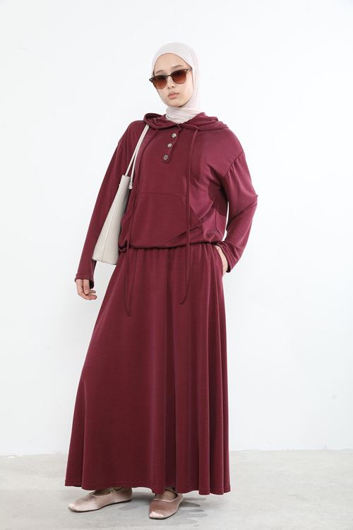 EİT00084-BRD Pat Detay Etekli Takım-Bordo
