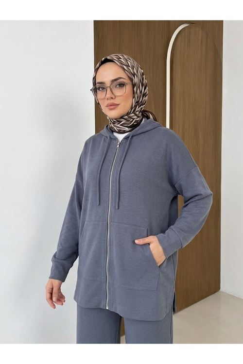 PİT00538-ANT Cep Detay Fermurlı Kapşonlu Takım-Antrasit