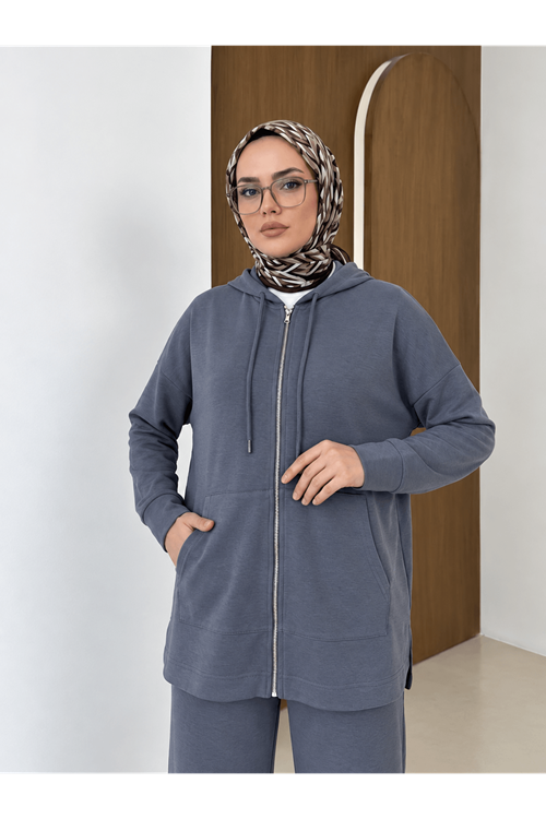 PİT00538-ANT Cep Detay Fermurlı Kapşonlu Takım-Antrasit