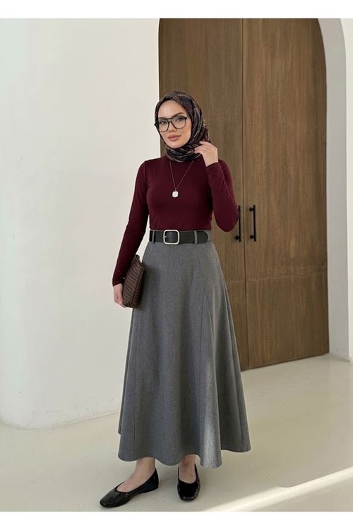 MOE03046-ANT Kelebek Detaylı Etek-Antrasit