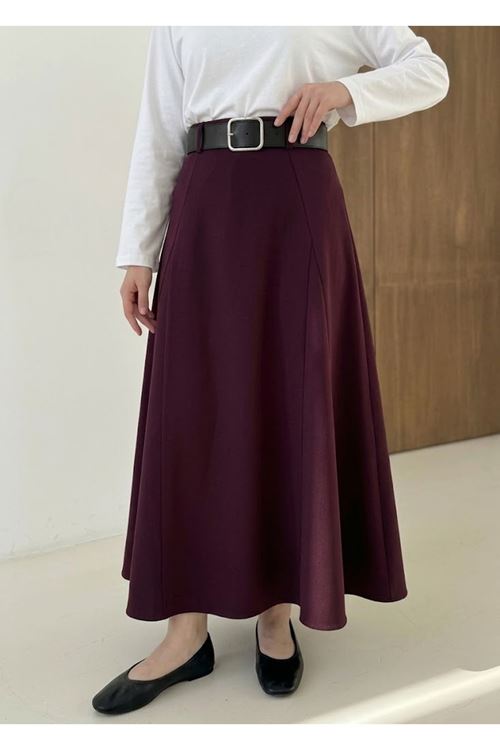 MOE03049-BRD Kelebek Detaylı Dabıl Etek-Bordo