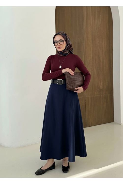 MOE03049-LCV Kelebek Detaylı Dabıl Etek-Lacivert