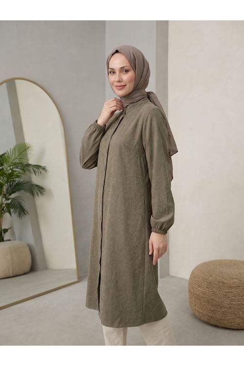 TUN06000-HKİ Hakim Yaka Kraşlı Kupra Tunik-Haki