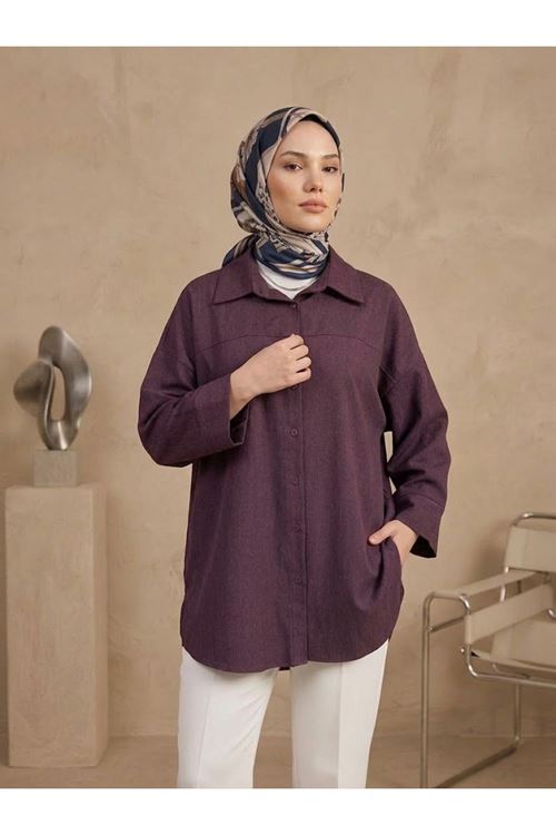 TUN06001-BRD Takma Manşet Kot Tunik-Bordo