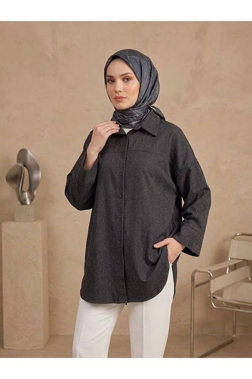 TUN06001-SYH Takma Manşet Kot Tunik-Siyah