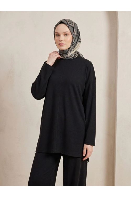 PİT00543-SYH Ön Dikişli Yırtmaç Detay Pantolonlu Takım-Siyah
