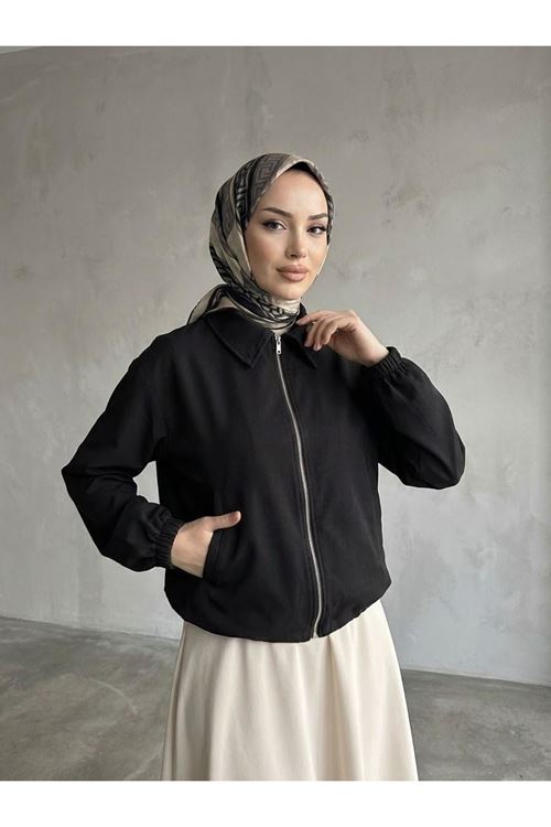 TRÇ00146-SYH Flota Cep Fermuar Detay Trençkot-Siyah