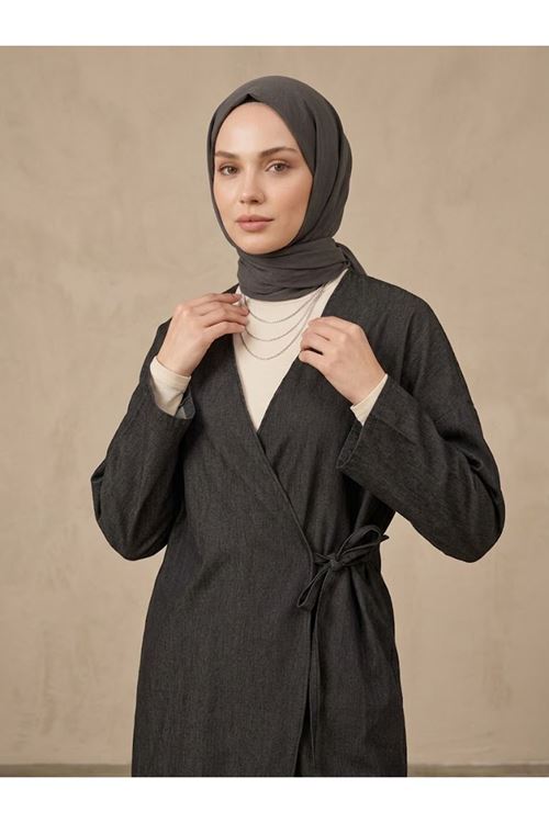 TUN06002-SYH Yan Bağlamalı Kot Tunik-Siyah