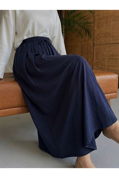PNT01578-LCV Bel Lastik Pileli Pantolon-Lacivert
