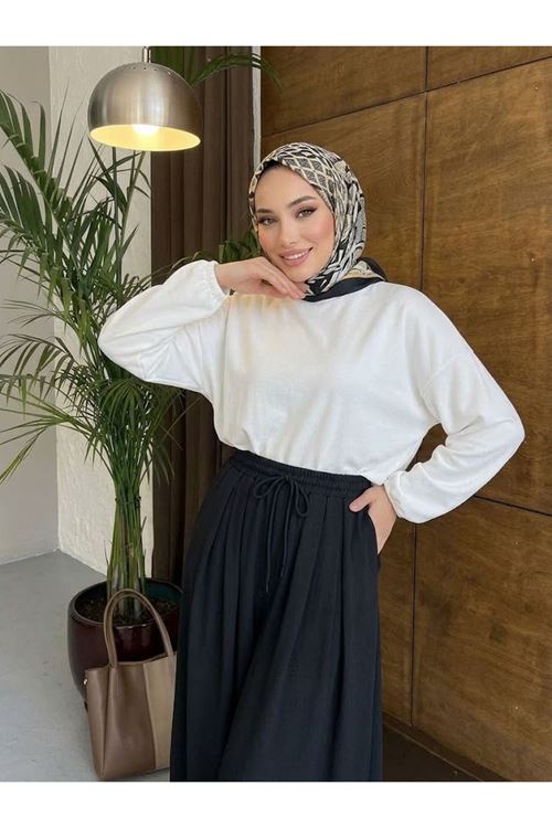 PNT01578-SYH Bel Lastik Pileli Pantolon-Siyah