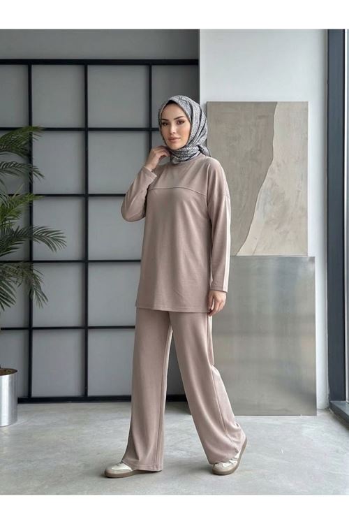 PİT00544-BEJ Roba Detay Pantolonlu Takım-Bej