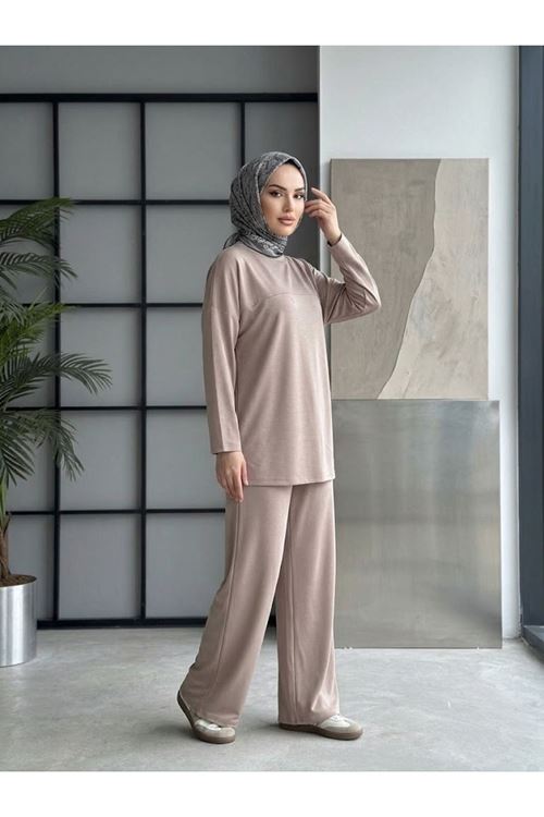 PİT00544-BEJ Roba Detay Pantolonlu Takım-Bej