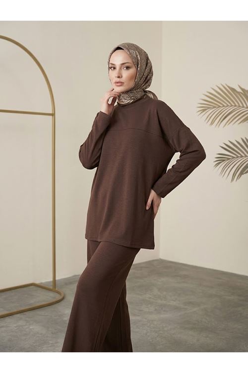 PİT00544-KHV Roba Detay Pantolonlu Takım-Kahve