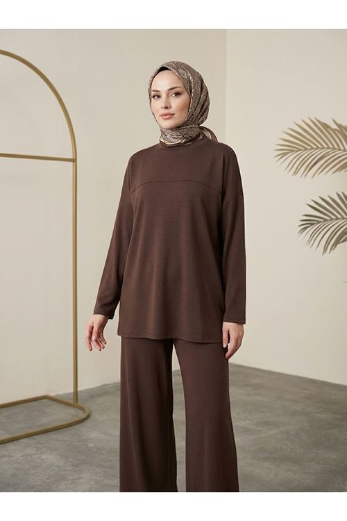 PİT00544-KHV Roba Detay Pantolonlu Takım-Kahve