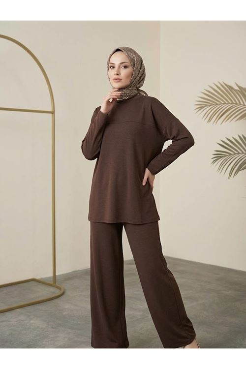 PİT00544-KHV Roba Detay Pantolonlu Takım-Kahve
