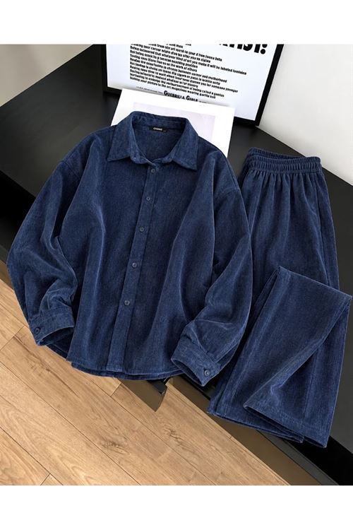 PİT00545-MAV Denim Modal Pantolonlu Takım-Mavi
