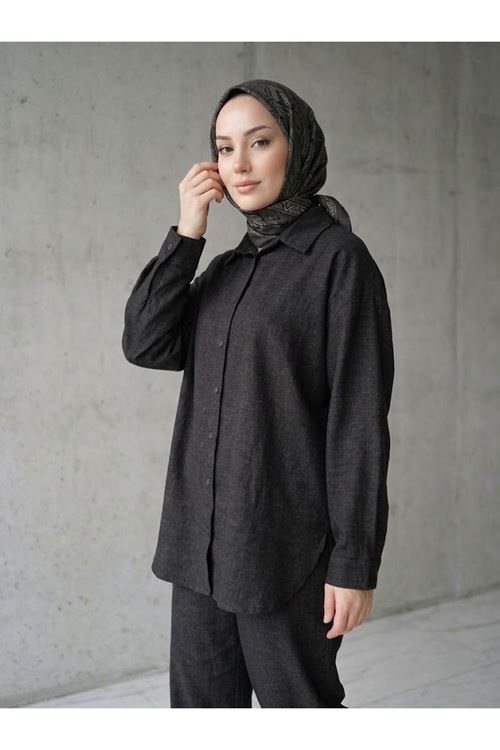 PİT00545-SYH Denim Modal Pantolonlu Takım-Siyah