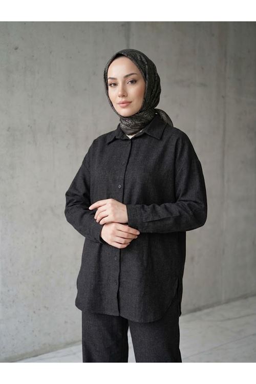 PİT00545-SYH Denim Modal Pantolonlu Takım-Siyah