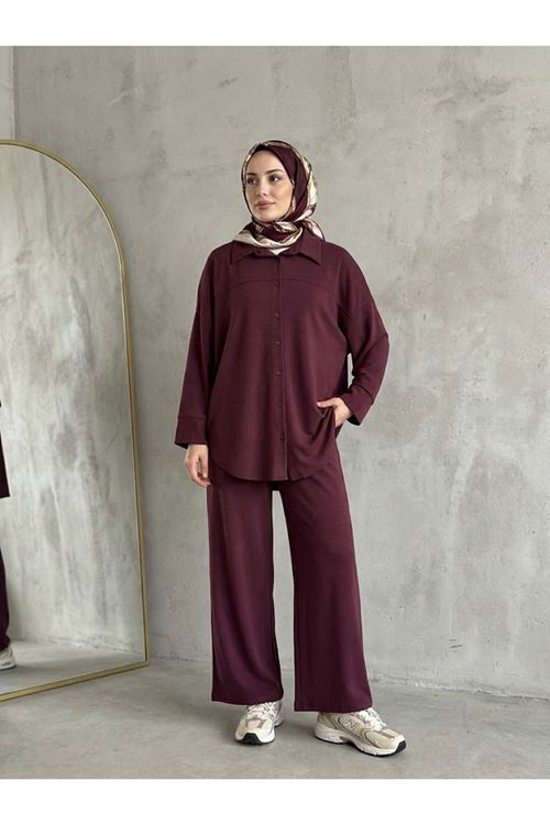 PİT00548-BRD Roba Detay Panolonlu Takım-Bordo